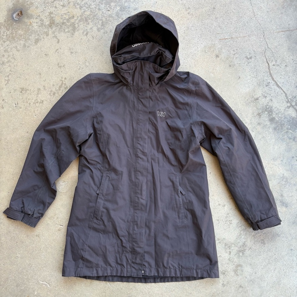 Helly Hansen Hooded Rain Jacket Women’s Medium Black and Blue